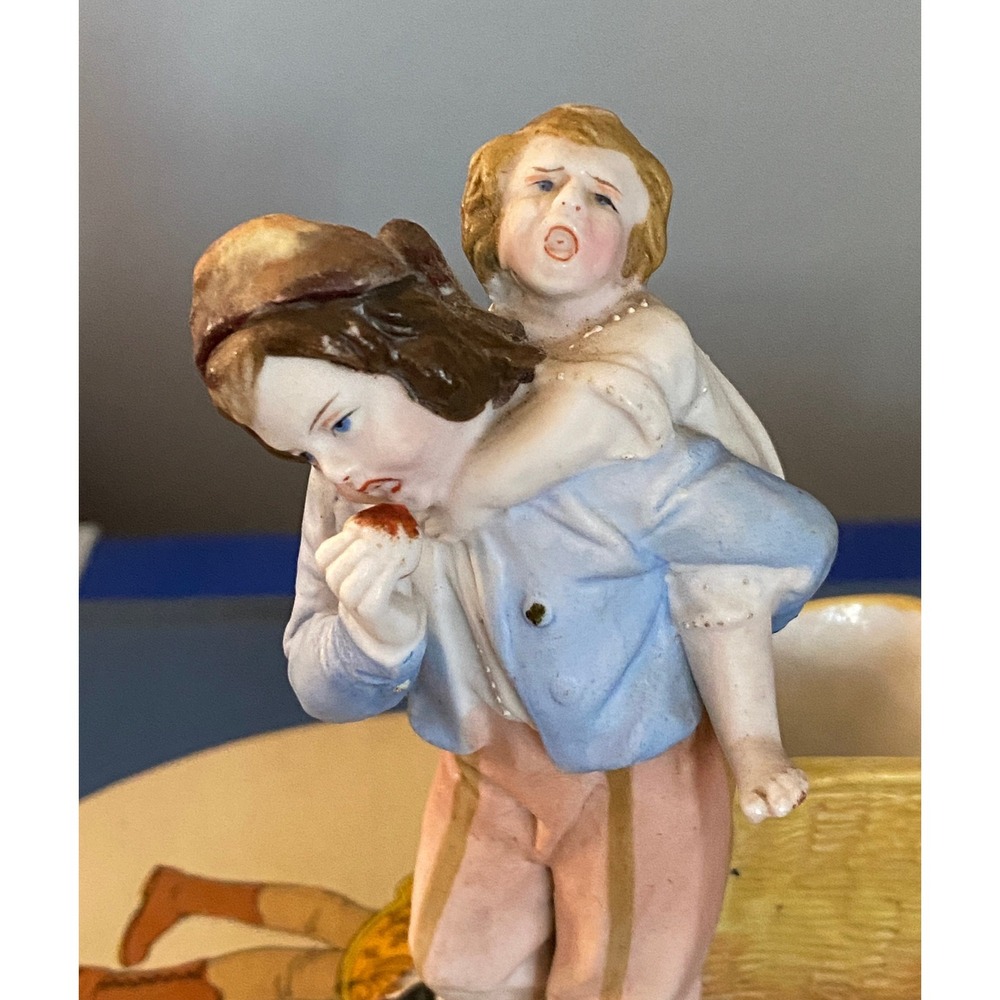 Victorian Figural Bisque Match Holder Boy w/ Baby Germany
